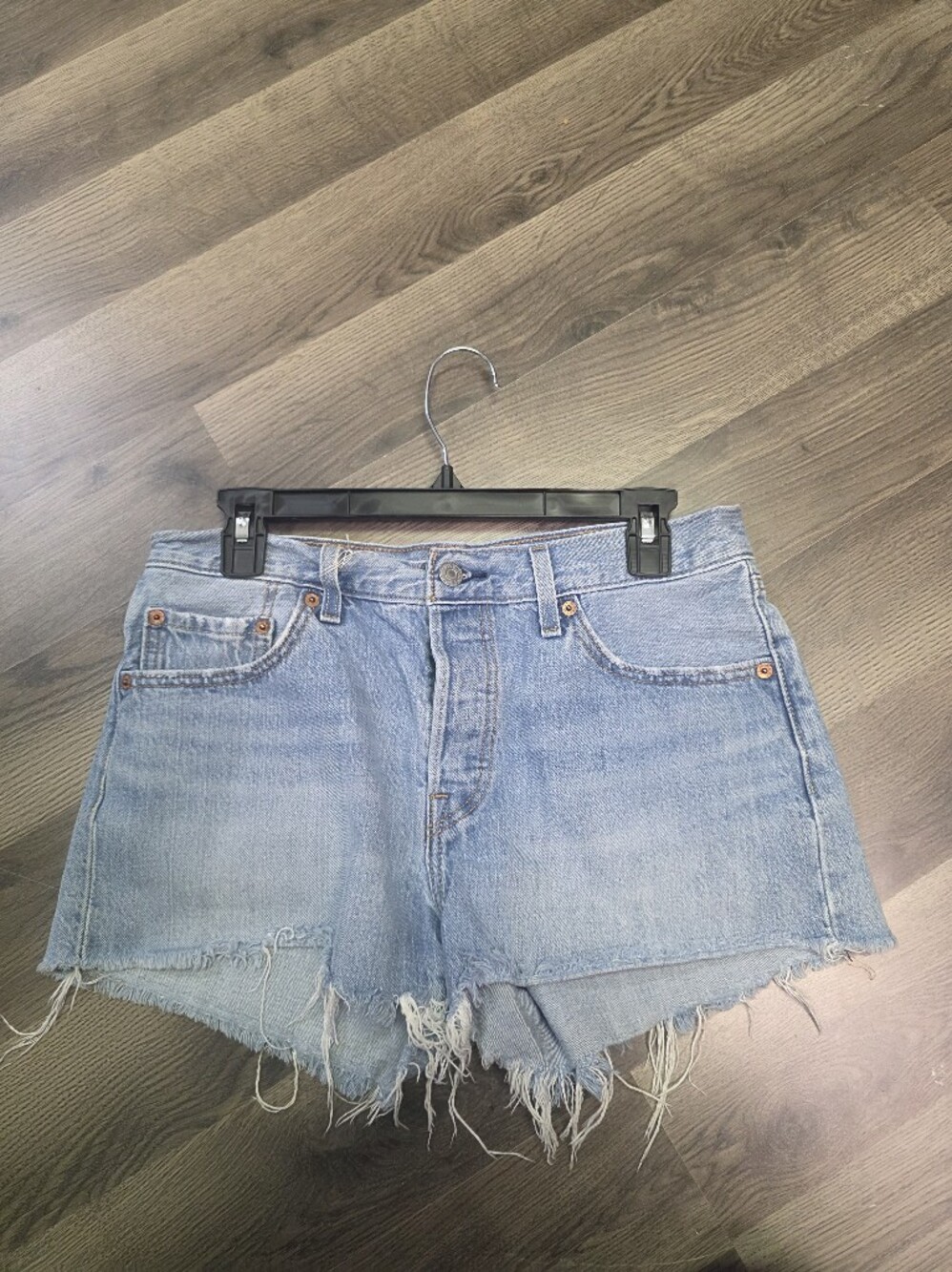 Levi 501 Red Light Blue Denim Cutoff Shorts